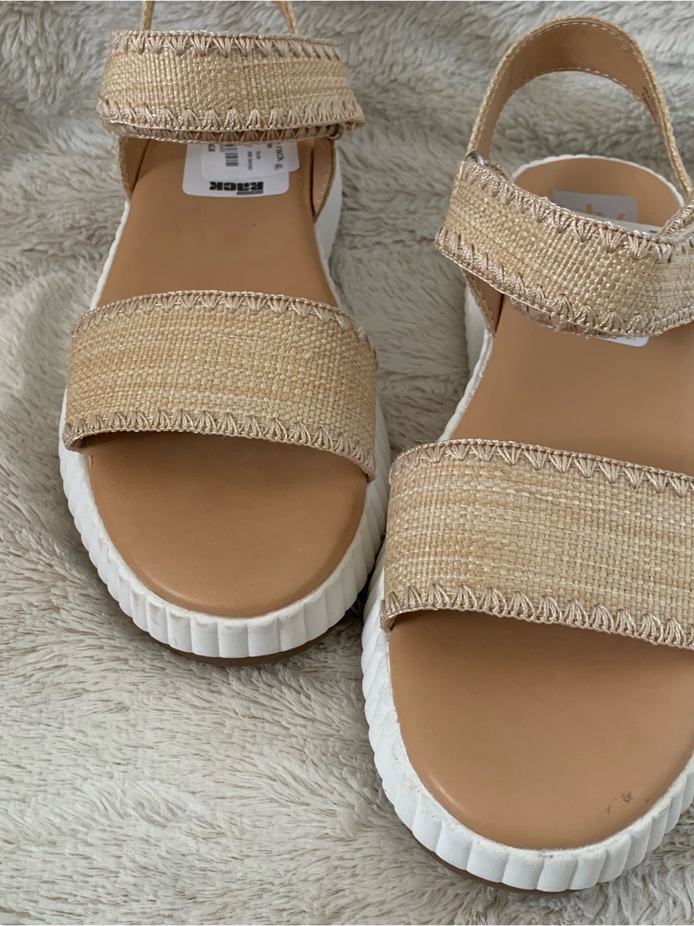Dolce Vita Tan Woven Platform Sandals with White Sole